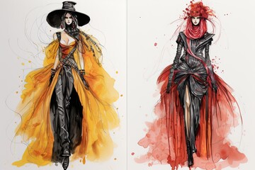 Fototapeta premium Artistic Couture Expressions: Haute Couture Fashion Sketches Showcase