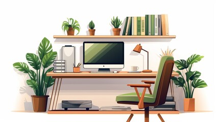 Home Office Workspace With Greenery