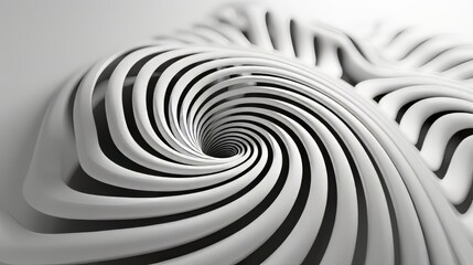 Trippy patterns spiraling and twisting into infinity on a minimalist white backdrop