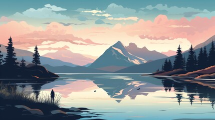 Tranquil Mountain Lake at Sunset