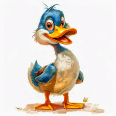 Cartoon Caricature of a duck.  Generated Image.  A digital illustration of a cartoon caricature of a duck.