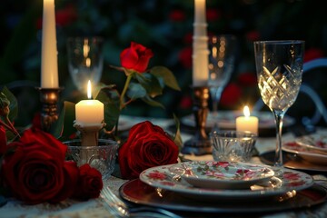 romantic dinner table set