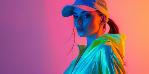 Fototapeta premium Portrait of a fashionable young woman in bright sportswear.