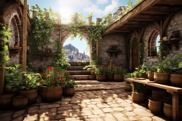 Fototapeta na wymiar Virtual Medieval Castle Vibe: Immerse in VR Herb Garden Tours