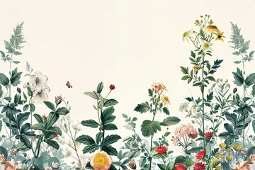 Vintage-inspired botanical illustrations against a clean white backdrop, adding a touch of vintage charm