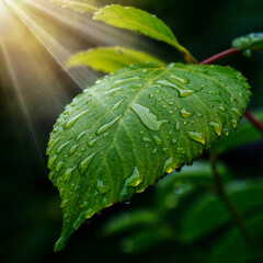 Close-up Water Droplets on a Leaf - obrazy, fototapety, plakaty