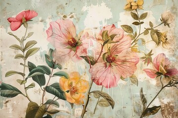 Vintage-inspired botanical prints with transparency, perfect for vintage-themed decor