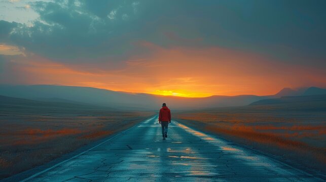 Solitary figure on the road captures the essence of commitment to a healthy lifestyle.