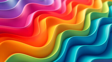 Creative Abstract 3D background. Rainbow Colors, Fluid Motion, Harmony. Minimal Design. Waves, Folds, Shapes, Curves, Maze. Liquid, Plastic, Art, Fun, Decor. Equality, Diversity, Human Rights, Pride.