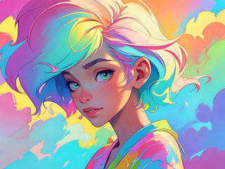 Anime Mädchen in schillernden Farben