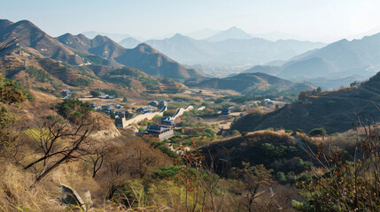 Fototapeta na wymiar View from the mountain to the great wall