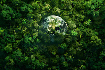 Obraz na płótnie Canvas Aerial top view green forest with earth, Green planet in your hands, Save Earth, Texture of forest view from above ecosystem and healthy environment