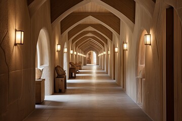 Contemplative Corridor Bliss: Serene Monastery Interior Designs