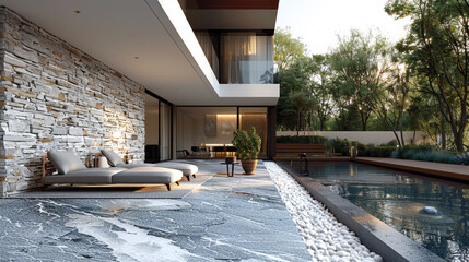 Generative ai illustration of a marble cladding wall on the terrace