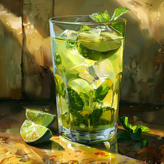 Refreshing Glass of Water With Mint and Lime. Generative AI