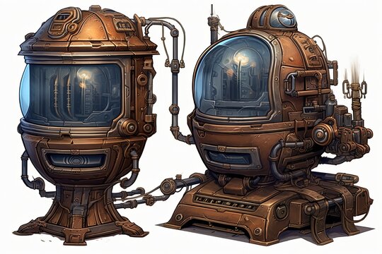 Steampunk Gadgetry Product Renders: Intricate Gadget Blueprints Collection