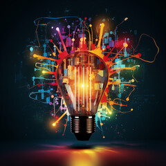 AI Colorful light bulb sparkle grunge illustration