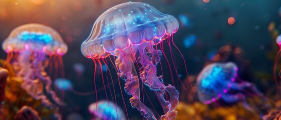Bioluminescent Jellyfish underwater world