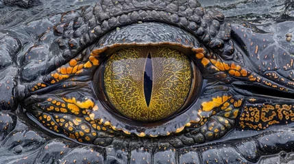 Foto auf Acrylglas Detailed close up of a wild crocodile in its natural habitat showcasing intricate features © Ilja