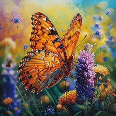 Realistic butterfly on a wildflower, close-up, delicate details, symbolizing summer's natural beauty