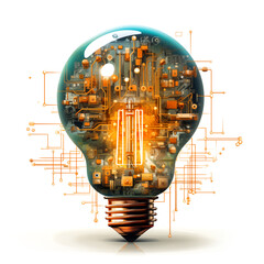 Artificial intelligence Colorful light bulb with circuit board connections illustration
