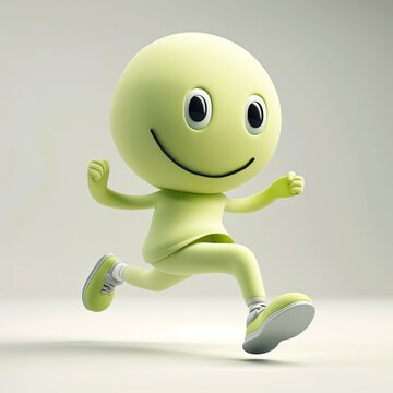 3d rendered illustration of a character, green color, smile running