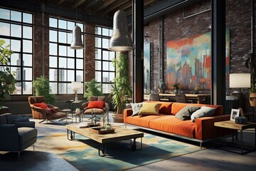 Urban Loft Lifestyle Images: Vibrant Color Schemes for Modern Urban Living