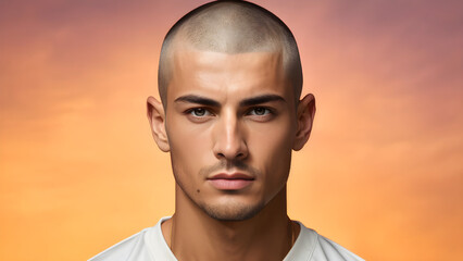 Pastel Buzz Cut: Youthful Elegance, Vibrant Pastel Scene: Modern Buzz Cut Style, Stylish Buzz Cut on Pastel Background, Contemporary Buzz Cut with Pastel Aesthetic