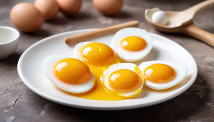 A-plate-with-cracked-eggs-egg-yolks-and-a-wooden-spone 