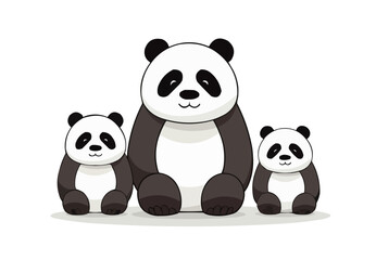 Panda | Minimalist and Simple set of 3 Line White background - Vector illustration
