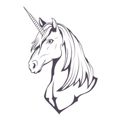 Set of magic unicorns. Unicorn. World of fantasy. Hand drawn unicorn. Fantasy world. Vector artwork.