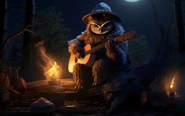 owl playing guitar
