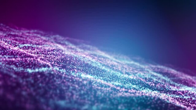 Video animation of blue and pink light shine particles bokeh over blue and pink background - abstract particles background.