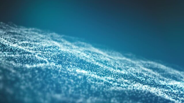 Video animation of blue light shine particles bokeh over blue background - abstract particles background.