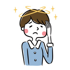 A woman feeling dizzy. Japanese-style illustration.