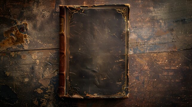 an antique grunge book cover featuring worn leather bindings and faded gold lettering