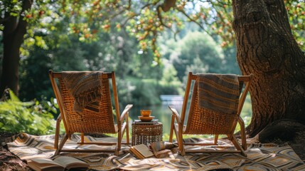 Summer or weekend outdoor leisure in the peaceful garden nook.