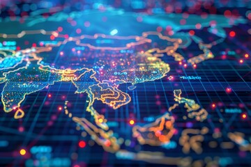 Obraz premium Digital Map of Asian Network Technology created with Generative AI