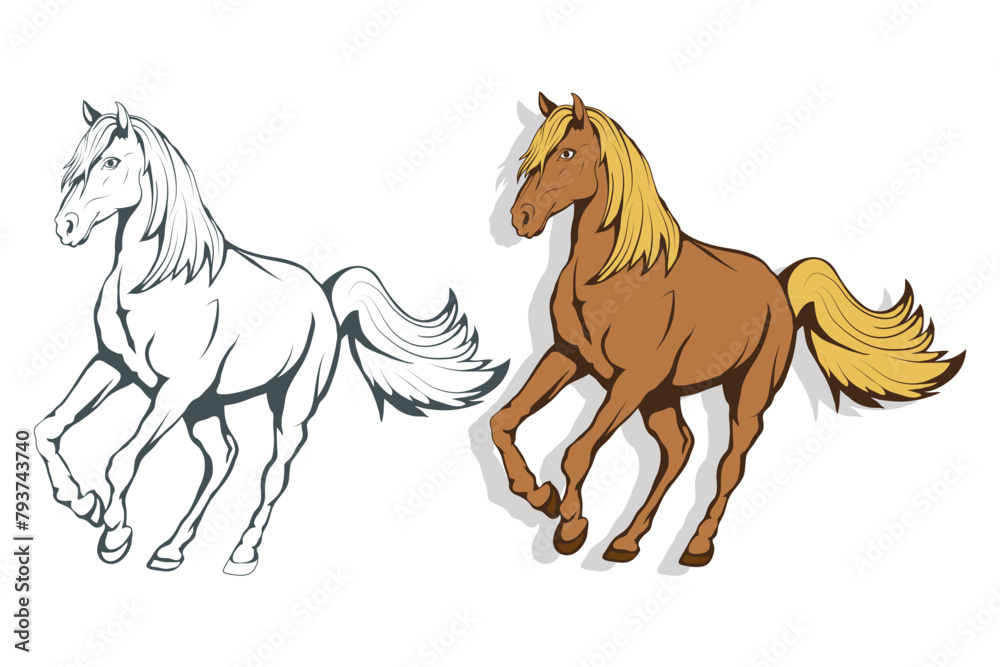 Wall mural Set of horses. Hand drawn horse. Sketch of horse head. Vector artwork.