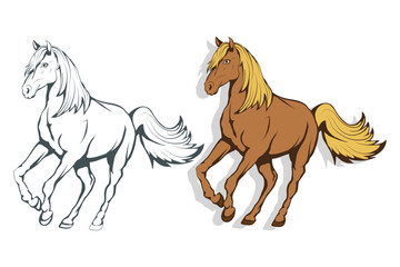 Set of horses. Hand drawn horse. Sketch of horse head. Vector artwork.