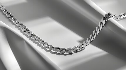 Elegant 925 sterling silver cuban chain link on a background surface showcasing a luxurious design and reflective quality. Product design inspiration for jewelry