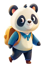 Cartoon style illustration, cute panda carrying a school bag, walking isolated on transparent background. AI Generative