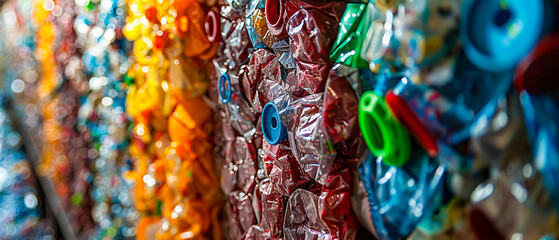 Colorful Plastic Waste for Recycling, Environmental Pollution Challenge, Reuse Concept