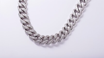 Elegant 925 sterling silver cuban chain link on a background surface showcasing a luxurious design and reflective quality. Product design inspiration for jewelry