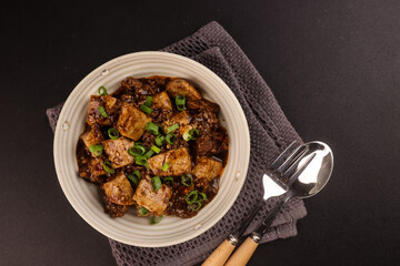 Mapo Tofu is Traditional Sichuan Dish of Silken Tofu and Ground Beef with Mala Flavor From Chili...