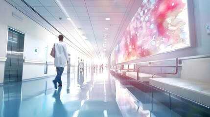 Fototapeta na wymiar A man in a white coat walks through a hospital corridor AI Generated