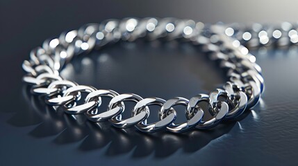 Elegant 925 sterling silver cuban chain link on a background surface showcasing a luxurious design and reflective quality. Product design inspiration for jewelry