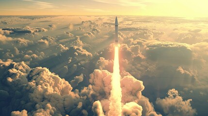 rockets fly in the sky. selective focus - obrazy, fototapety, plakaty