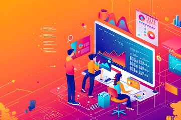 Programming software concept in 3d isometric design for landing page template
