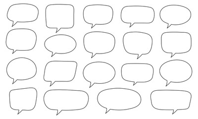 Set of hand drawn line speech bubbles in rectangular shape. Speech balloon, chat bubble art line speech bubbles for apps and websites.